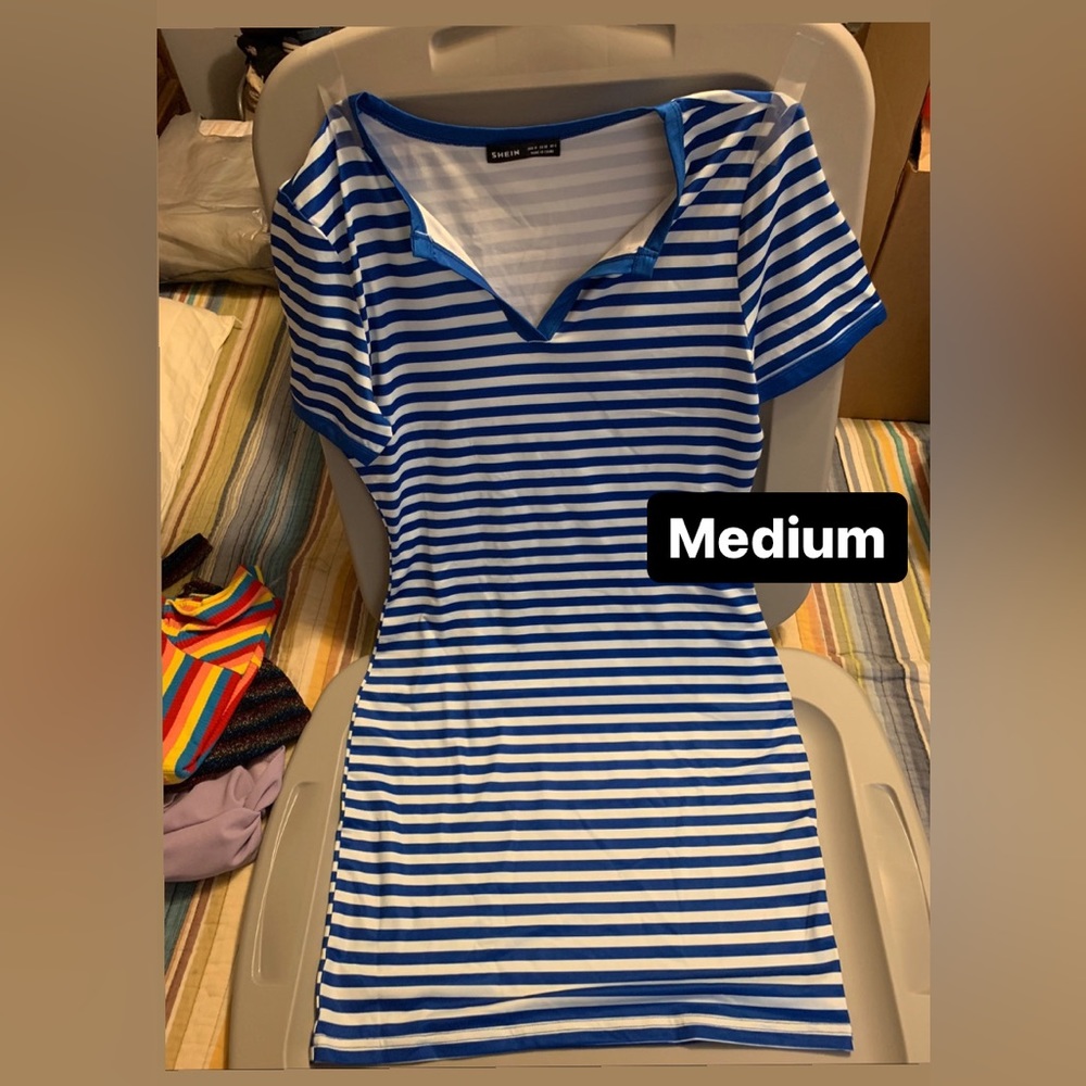 M blue and white stripes mini dress